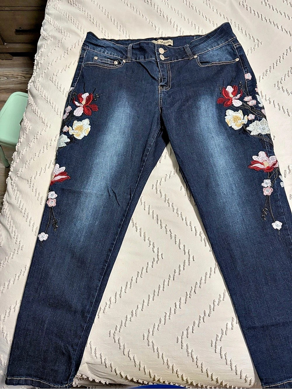 Sandpiper Embroidered High Rise Skinny Jeans Floral Embroidered Skinny Jeans in